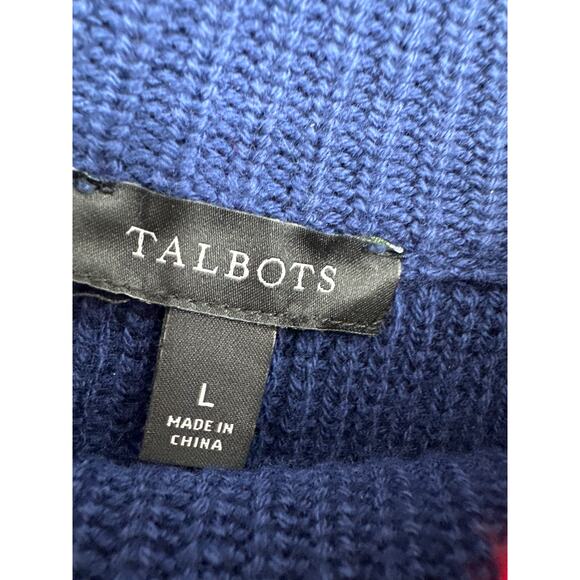 Talbots Sweater Womens Large Navy Blue Stripe Nautical Layer Mock Neck Red - Picture 2 of 7